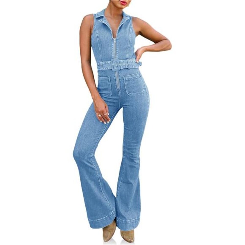 Womens Flare Denim Jumpsuits